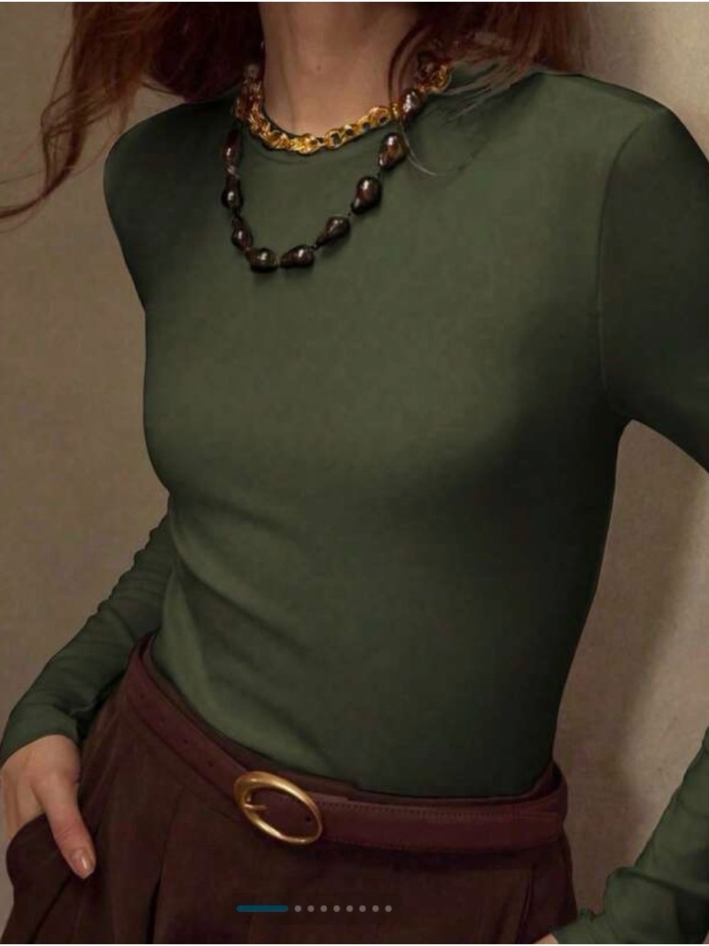 MOTF Olive Green Fitted Long Sleeve Crewneck